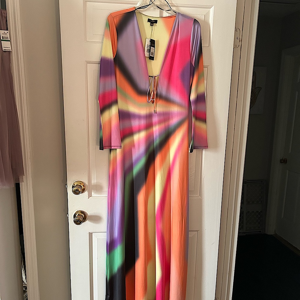 Multicolor Long Sleeve Maxi Dress